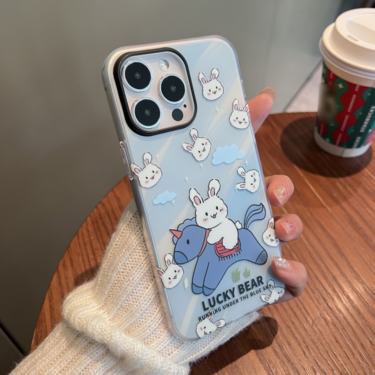 

For iPhone 14 Pro Max IMD Pattern TPU Phone Case(Blue Rabbit)