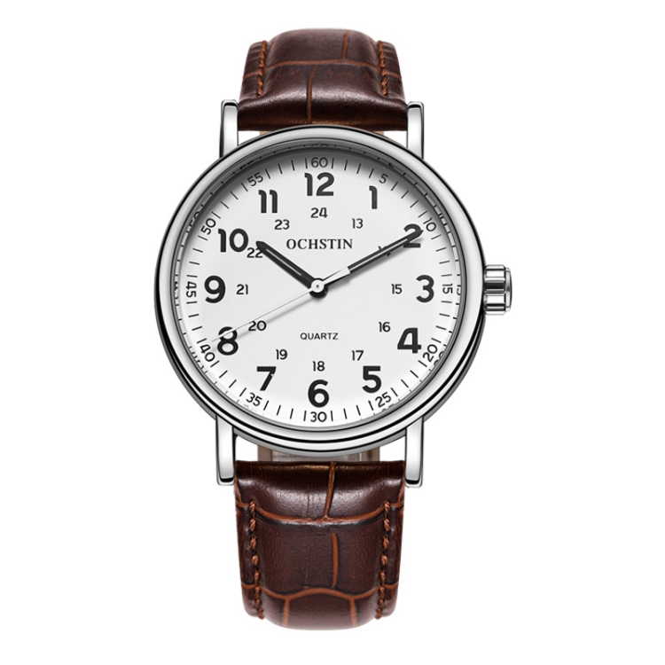 

OCHSTIN 6081C Fashion Hollow Men Leather Quartz Watch(Silver+Coffee)