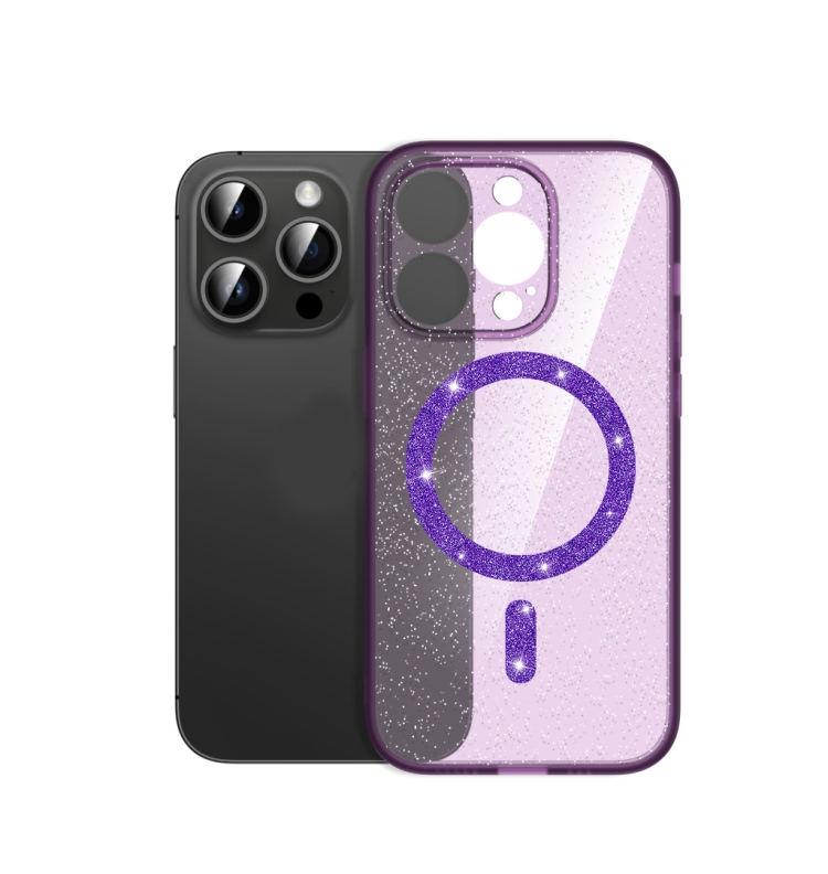 

For iPhone 14 Pro Max Magsafe Glitter Shockproof Phone Case(Purple)
