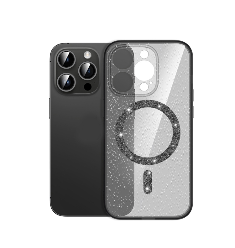 

For iPhone 14 Pro Max Magsafe Glitter Shockproof Phone Case(Black)