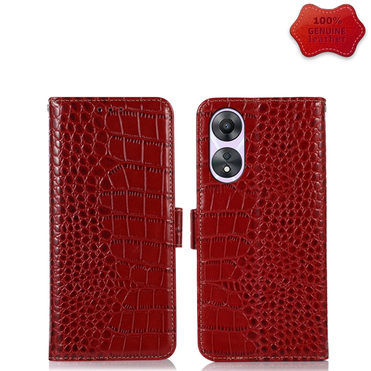 

For OPPO A58 Crocodile Top Layer Cowhide Leather Phone Case(Red)