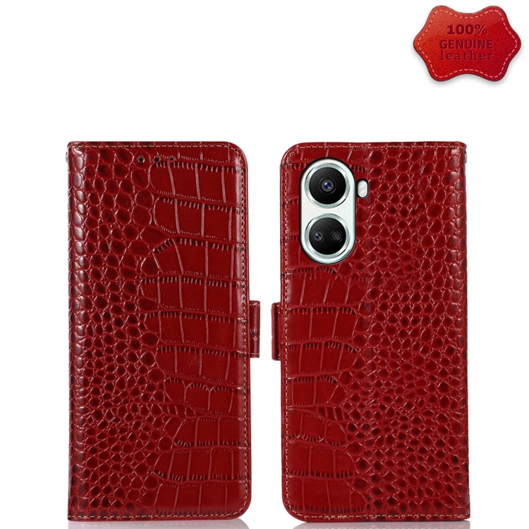

For Huawei nova 10 SE Crocodile Top Layer Cowhide Leather Phone Case(Red)