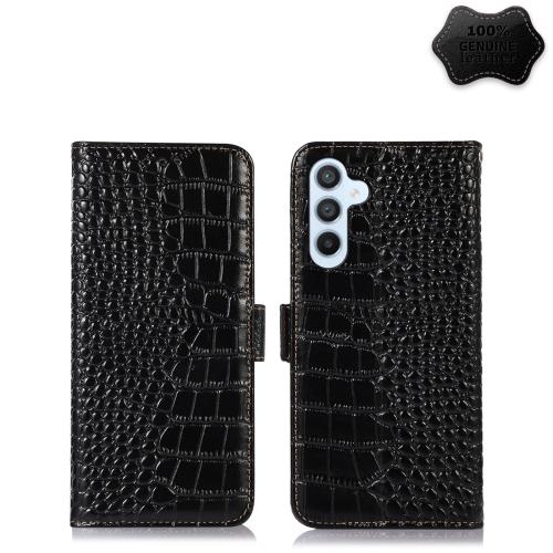 For Samsung Galaxy A54 5G Crocodile Top Layer Cowhide Leather Phone Case(Black)