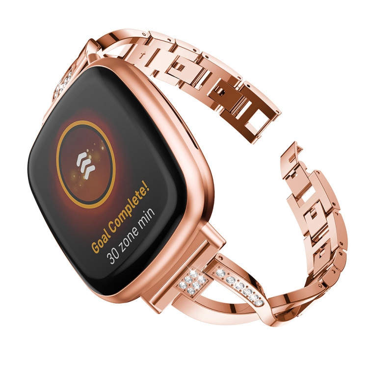 

For Fitbit Versa 4 / Sense 2 Universal Diamond Metal Watch Band(Rose Gold)