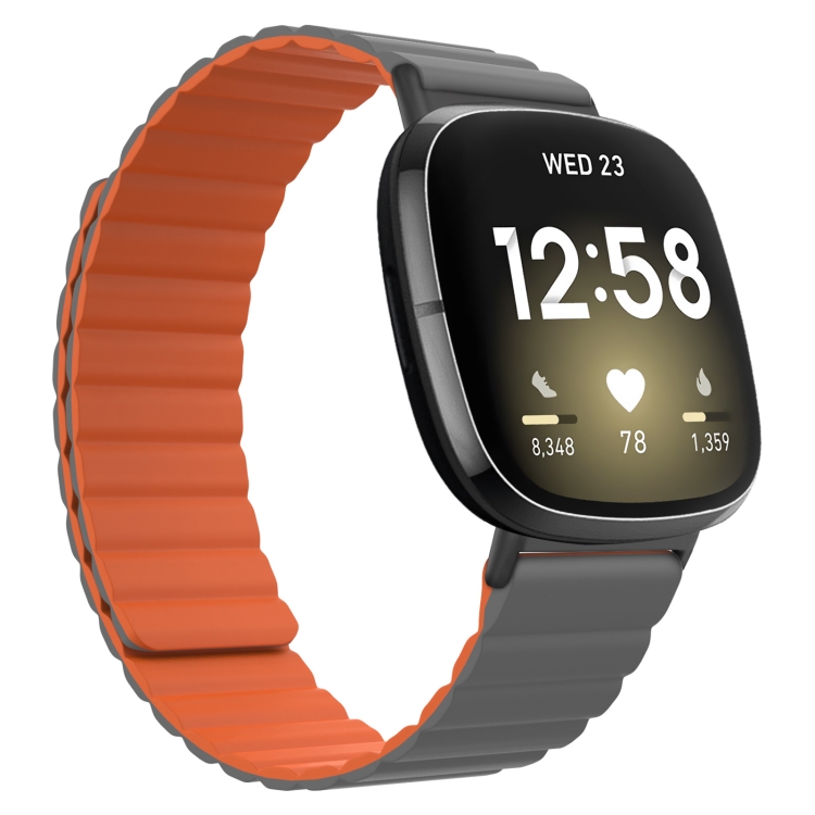 

For Fitbit Versa 3 / Sense Universal Magnetic Silicone Watch Band(Grey Orange)