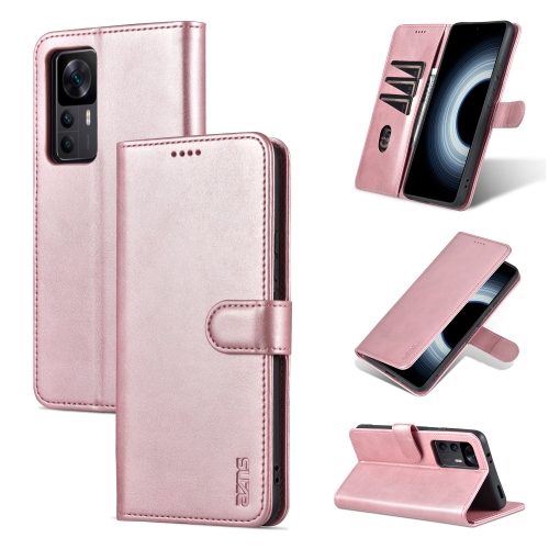 For Xiaomi 12T / 12T Pro / Redmi K50 Ultra AZNS Skin Feel Calf Texture Flip Leather Phone Case(Rose Gold)