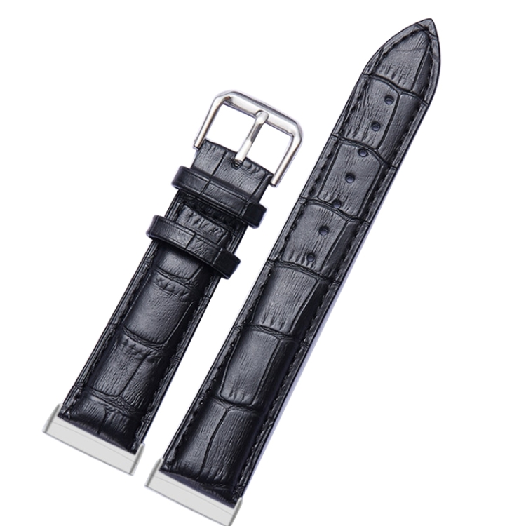 

For Fitbit Versa 3 / Sense Universal Crocodile Texture Genuine Leather Watch Band(Black)