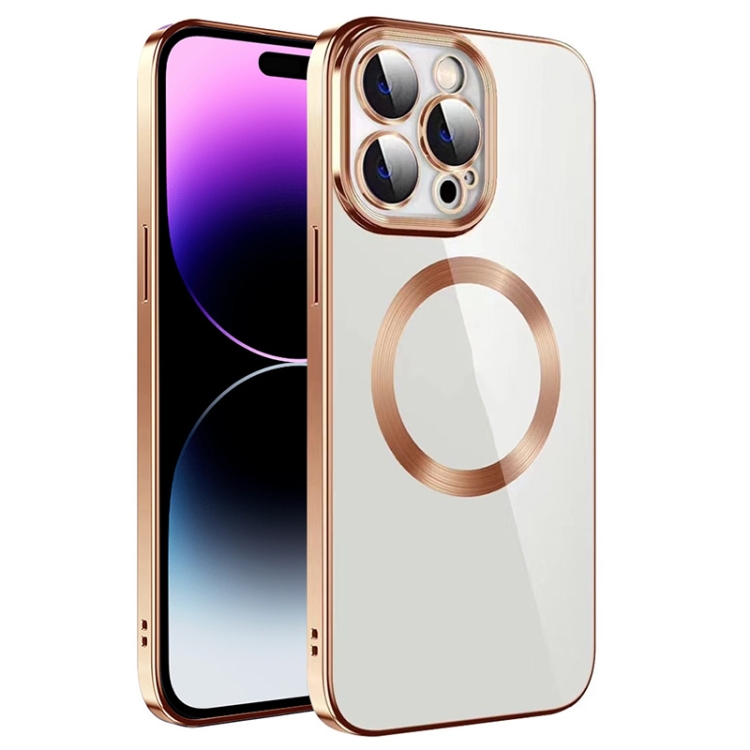 

For iPhone 14 Pro Electroplating MagSafe TPU Phone Case with Lens Film(Gold)