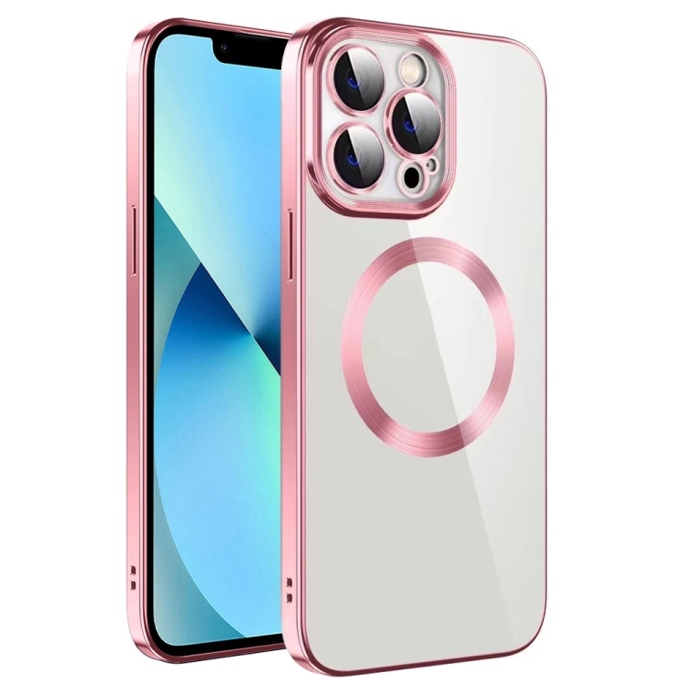 

For iPhone 13 Pro Electroplating MagSafe TPU Phone Case with Lens Film(Pink)
