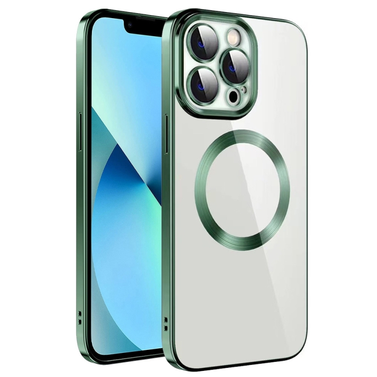 

For iPhone 13 Pro Max Electroplating MagSafe TPU Phone Case with Lens Film(Green)