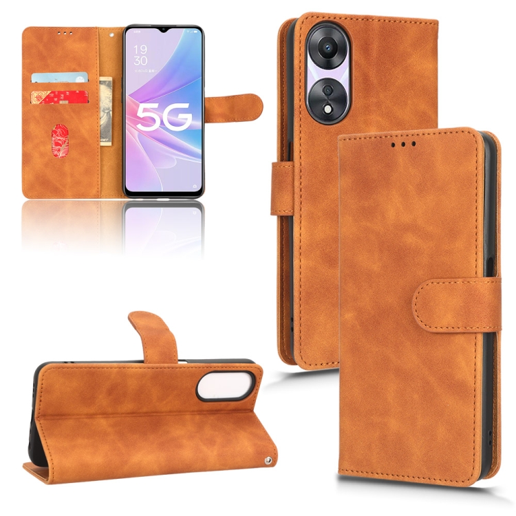 

For OPPO A58 5G Skin Feel Magnetic Flip Leather Phone Case(Brown)