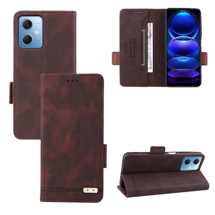 

For Xiaomi Redmi Note 12 China Magnetic Clasp Flip Leather Phone Case(Brown)