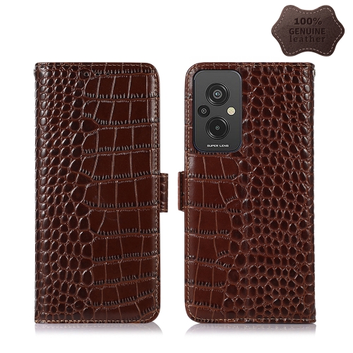 

For Xiaomi Redmi 11 Prime 4G Magnetic Crocodile Texture Genuine Leather RFID Phone Case(Brown)