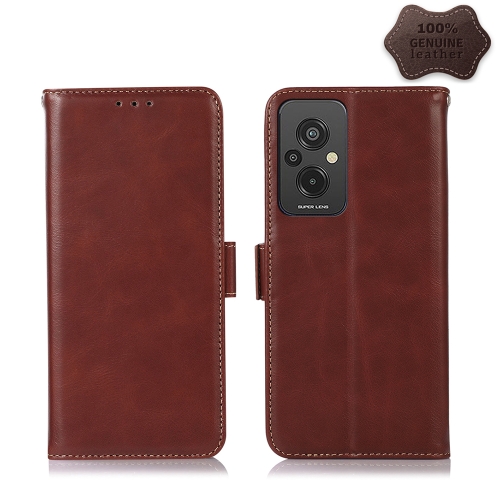 

For Xiaomi Redmi 11 Prime 4G Magnetic Crazy Horse Texture Genuine Leather RFID Phone Case(Brown)