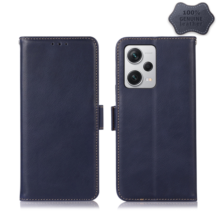 

For Xiaomi Redmi Note 12 Pro+ Magnetic Crazy Horse Texture Genuine Leather RFID Phone Case(Blue)