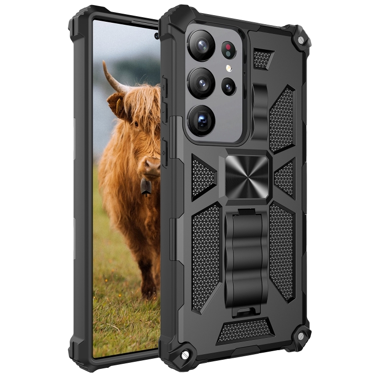 

For Samsung Galaxy S23 Ultra 5G Shockproof TPU + PC Magnetic Phone Case with Holder(Black)