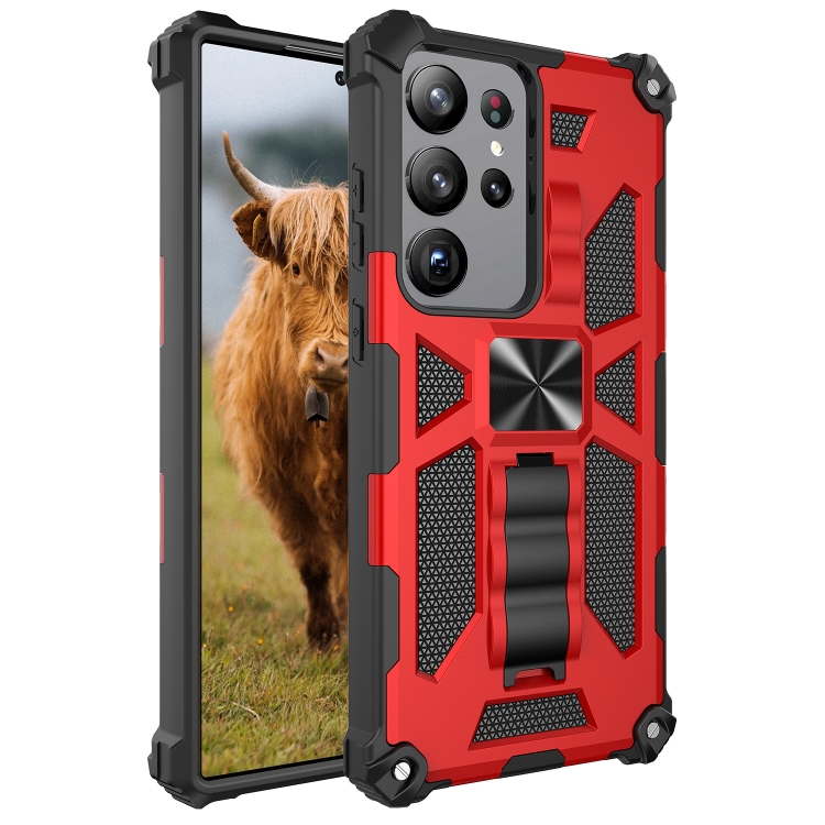 

For Samsung Galaxy S23 Ultra 5G Shockproof TPU + PC Magnetic Phone Case with Holder(Red)