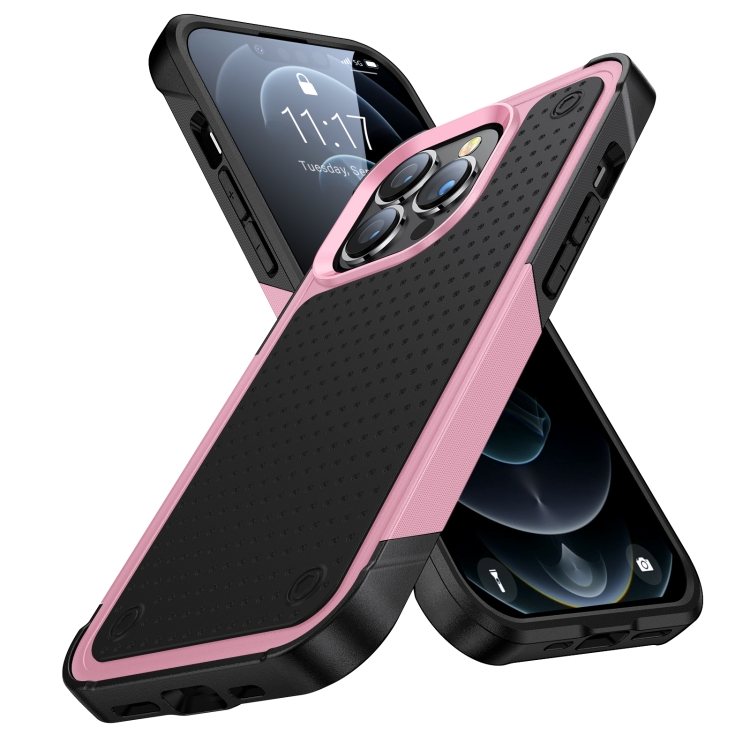 

For iPhone 12 Pro PC + TPU Shockproof Protective Phone Case(Pink+Black)