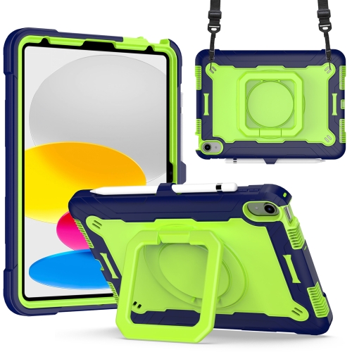 

For iPad 10th Gen 10.9 2022 Silicone + PC Bracelet Holder Tablet Case(Navy Blue + Yellow Green)