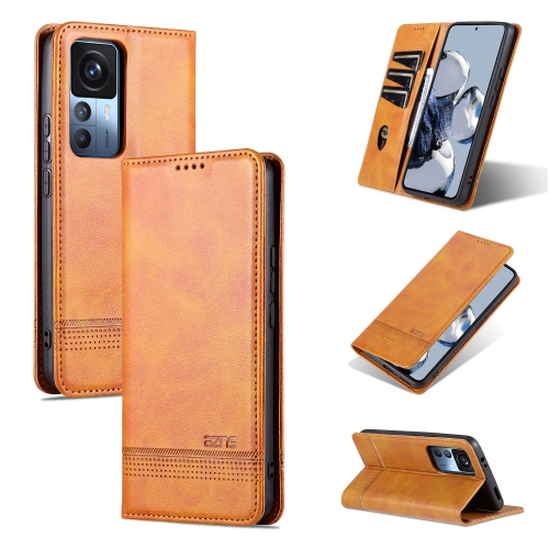 

For Xiaomi 12T / 12T Pro / Redmi K50 Ultra AZNS Magnetic Calf Texture Flip Leather Phone Case(Light Brown)