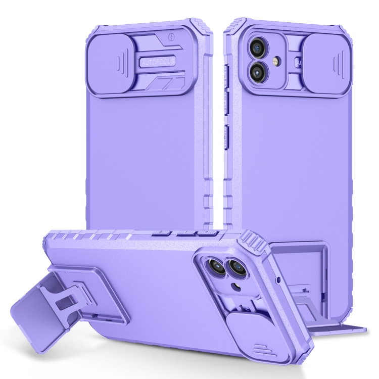 

For Samsung Galaxy A04 4G Stereoscopic Holder Sliding Camshield Phone Case(Purple)