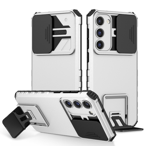 

For Samsung Galaxy S23+ 5G Stereoscopic Holder Sliding Camshield Phone Case(White)