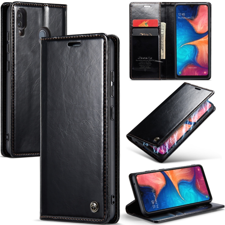 

For Samsung Galaxy A20／A30／M10S CaseMe 003 Crazy Horse Texture Leather Phone Case(Black)