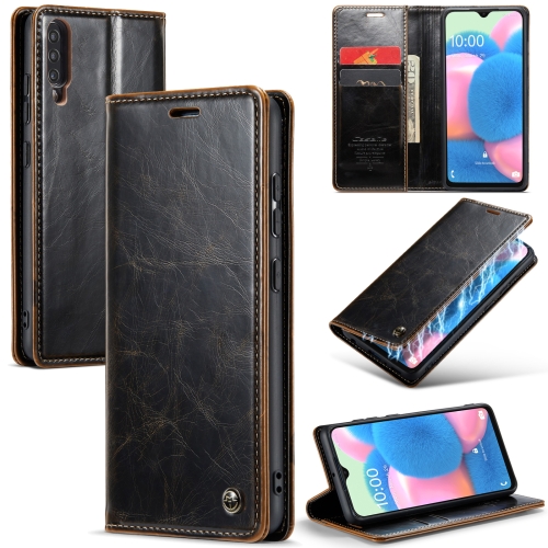 

For Samsung Galaxy A30s／A50s／A50 CaseMe 003 Crazy Horse Texture Leather Phone Case(Coffee)