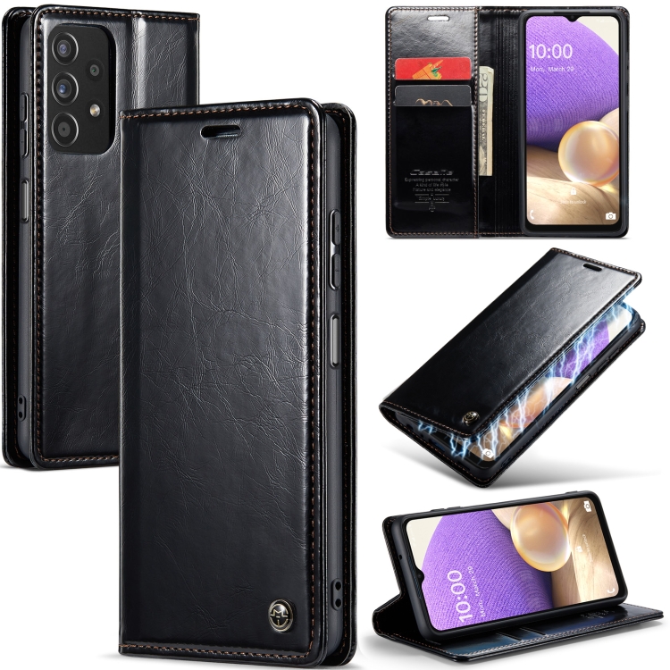 

For Samsung Galaxy A32 5G／M32 5G CaseMe 003 Crazy Horse Texture Leather Phone Case(Black)