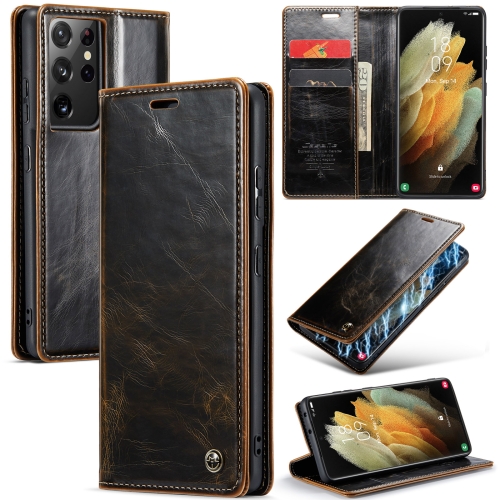 

For Samsung Galaxy S21 Ultra 5G CaseMe 003 Crazy Horse Texture Leather Phone Case(Coffee)