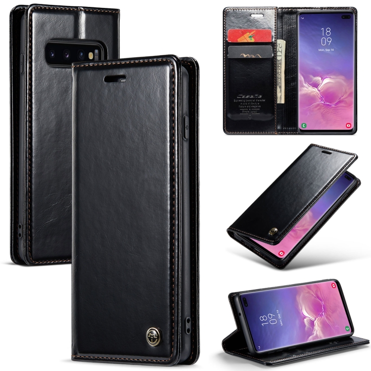 

For Samsung Galaxy S10+ CaseMe 003 Crazy Horse Texture Leather Phone Case(Black)