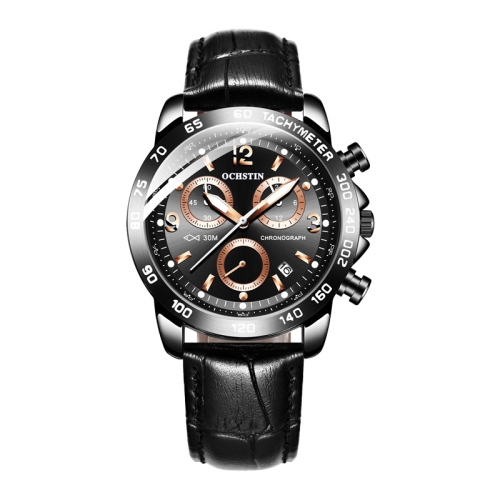 

OCHSTIN 6123C Multifunctional Quartz Waterproof Luminous Men Leather Watch(Black 01)