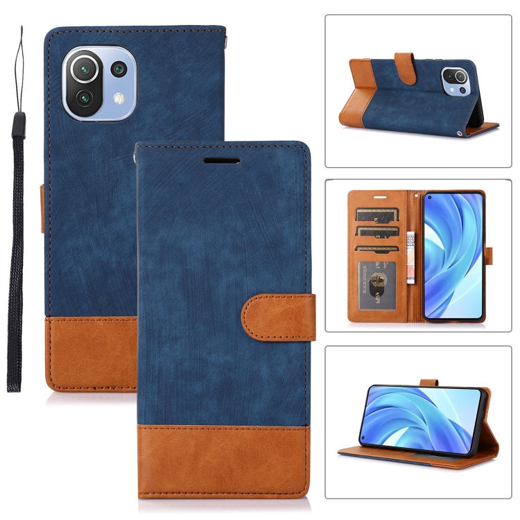 

For Xiaomi Mi 11 Lite Splicing Leather Phone Case(Dark Blue)