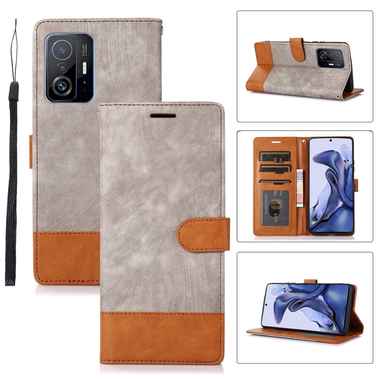 

For Xiaomi 11T Splicing Leather Phone Case(Grey)