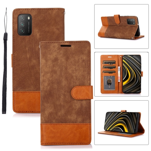 

For Xiaomi Poco M3 Splicing Leather Phone Case(Brown)