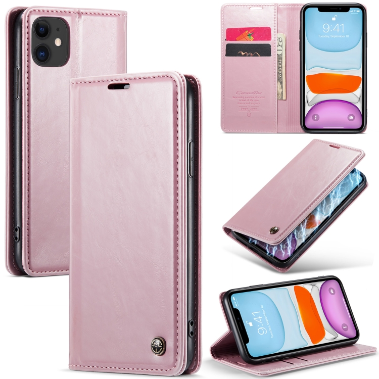 

For iPhone 11 CaseMe 003 Crazy Horse Texture Leather Phone Case(Rose Gold)