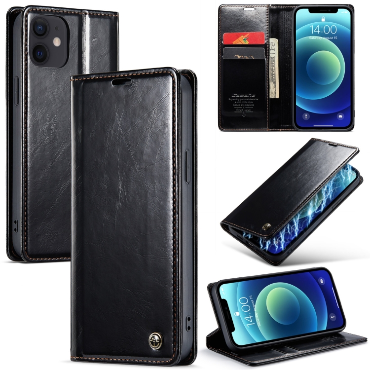 

For iPhone 12 mini CaseMe 003 Crazy Horse Texture Leather Phone Case(Black)
