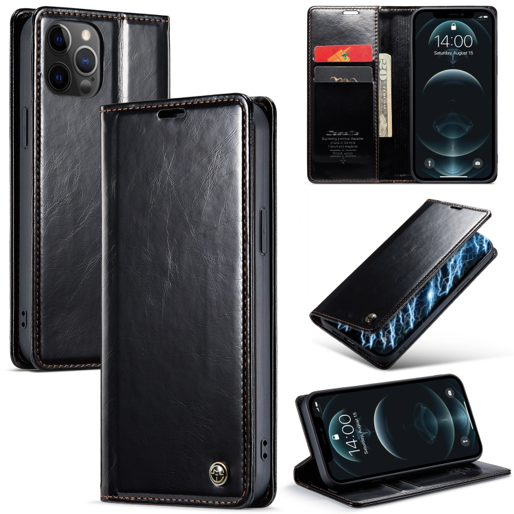 

For iPhone 12 CaseMe 003 Crazy Horse Texture Leather Phone Case(Black)