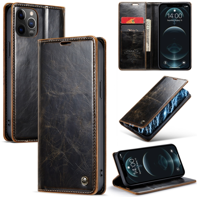 

For iPhone 12 Pro Max CaseMe 003 Crazy Horse Texture Leather Phone Case(Coffee)