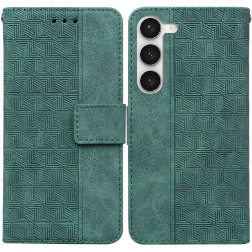 

For Samsung Galaxy S23 5G Geometric Embossed Flip Leather Phone Case(Green)