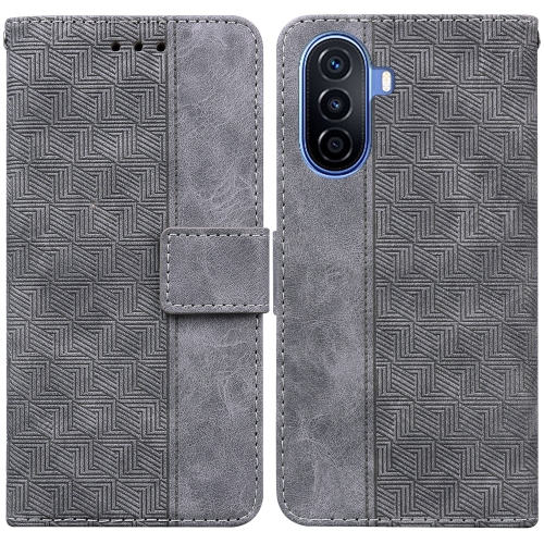 

For Huawei nova Y70 Plus Geometric Embossed Flip Leather Phone Case(Grey)