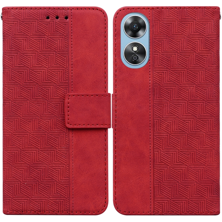 

For OPPO A17 Geometric Embossed Flip Leather Phone Case(Red)