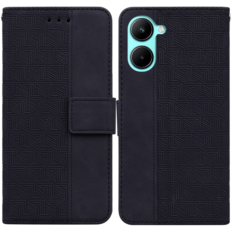 

For Realme C33 Geometric Embossed Flip Leather Phone Case(Black)