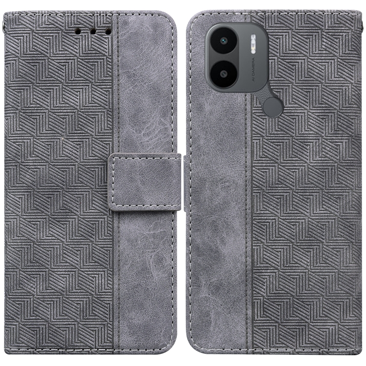 

For Xiaomi Redmi A1+ Geometric Embossed Flip Leather Phone Case(Grey)