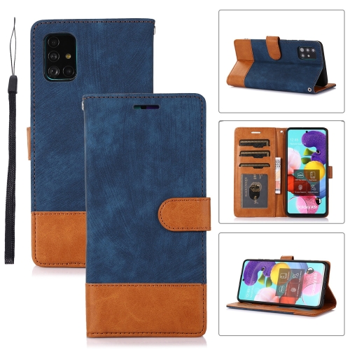 

For Samsung Galaxy A51 4G Splicing Leather Phone Case(Dark Blue)