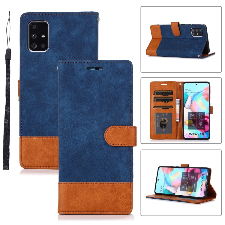 

For Samsung Galaxy A71 Splicing Leather Phone Case(Dark Blue)