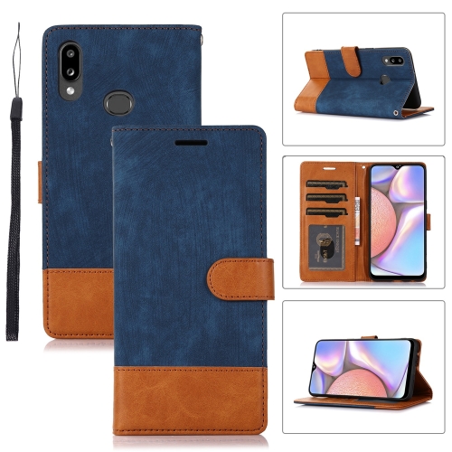 

For Samsung Galaxy A10s Splicing Leather Phone Case(Dark Blue)