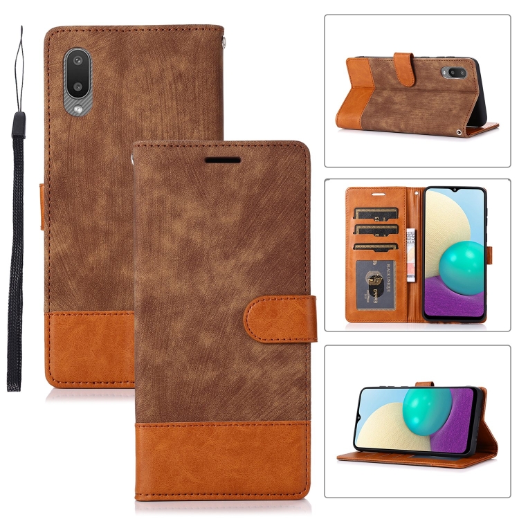 

For Samsung Galaxy A02 Splicing Leather Phone Case(Brown)