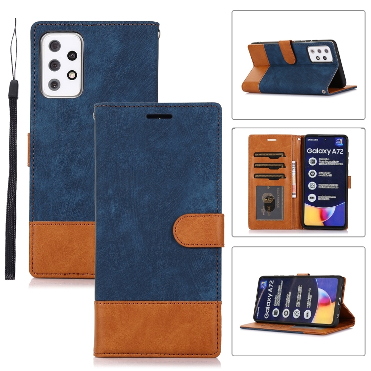 

For Samsung Galaxy A72 5G / 4G Splicing Leather Phone Case(Dark Blue)
