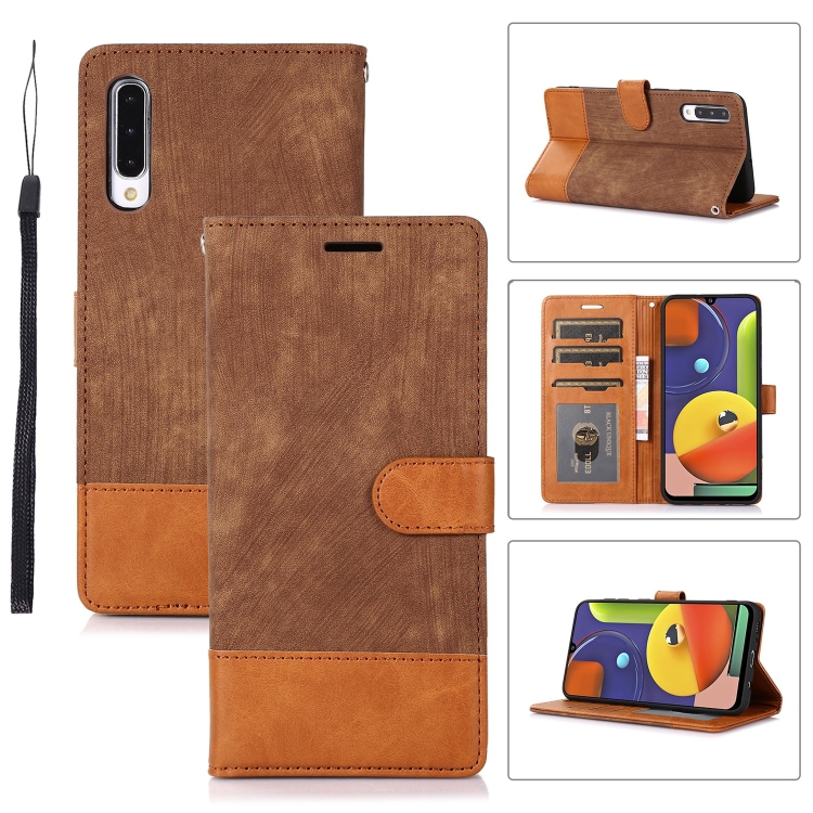 

For Samsung Galaxy A50 Splicing Leather Phone Case(Brown)